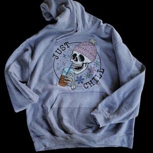 New Unisex Gildan Sweatshirt Hoodie Just Chill coffee, Large Ready to ship